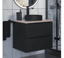 Комплект Тумба со столешницей для ванной Uperwood Tanos (60 см, черная/бук светлый, с накладной раковиной Round, цвет черный)