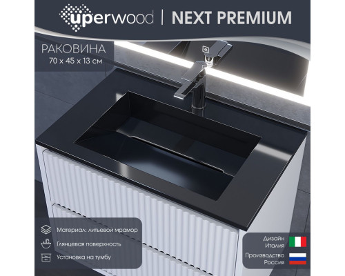 Раковина для ванной Uperwood Next Premium 70х45х13 см, черная глянцевая