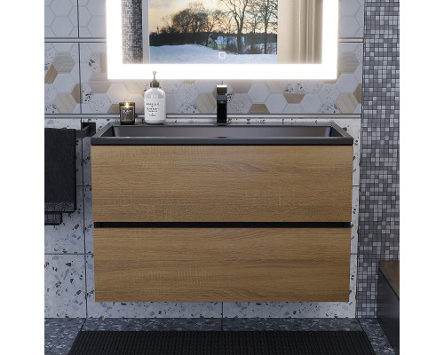 Раковина для ванной полувстраиваемая Uperwood Barsa, 80 см, черная глянцевая