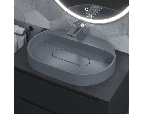 Раковина накладная кварцевая Uperwood Tanos Quartz 55х40х10 см, овальная, серая матовая, бетон