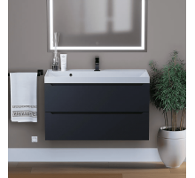 Тумба с раковиной для ванной Uperwood Tanos (90 см, подвесная, матовая, черная)