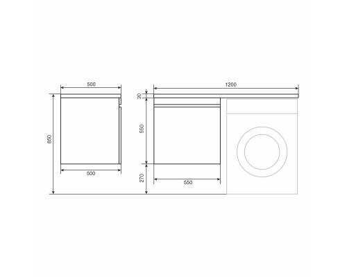 Тумба с раковиной под стиральную машину Uperwood Magenta (60/120 см, подвесная, черная, выдвижной ящик, левая)