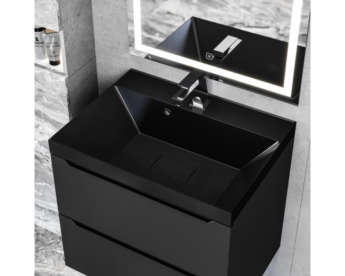 Раковина для ванной Uperwood Classic New 60 см, черная глянцевая, с накладкой для слива