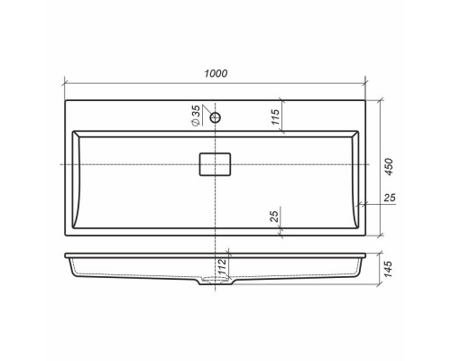 Раковина для ванной полувстраиваемая Uperwood Barsa, 100 см, черная глянцевая