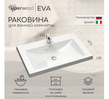 Раковина для ванной полувстраиваемая Uperwood Eva 75 см, белая