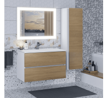 Тумба с раковиной для ванной Uperwood Barsa (80 см, раковина белая, подвесная тумба белая/дуб сонома)