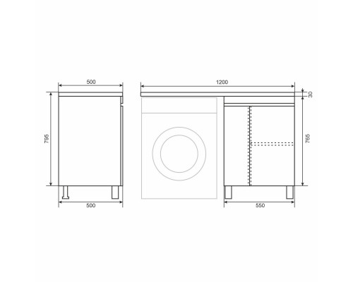 Тумба с раковиной под стиральную машину Uperwood Magenta (60/120 см, напольная, черная, с дверцами, правая)