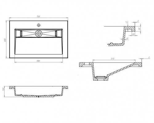 Раковина для ванной Uperwood Next Premium 70 см, серый глянец