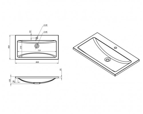 Раковина для ванной полувстраиваемая Uperwood Self 60 см, черная глянцевая