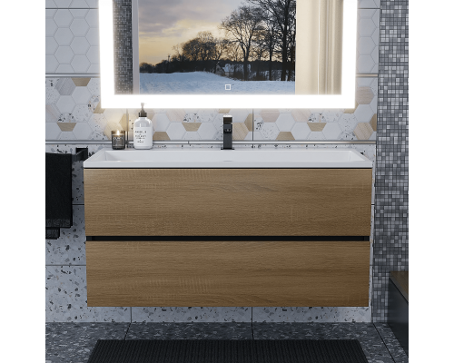 Приобрести Тумба с раковиной для ванной Uperwood Barsa (100 см, раковина белая, подвесная тумба черная/дуб сонома) в магазине сантехники Santeh-Crystal.ru