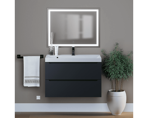 Заказать Тумба под раковину для ванной комнаты Uperwood Tanos подвесная (80 см, черная) в магазине сантехники Santeh-Crystal.ru