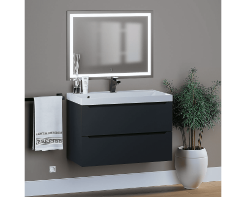 Заказать Тумба под раковину для ванной комнаты Uperwood Tanos подвесная (80 см, черная) в магазине сантехники Santeh-Crystal.ru