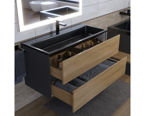 Раковина для ванной полувстраиваемая Uperwood Barsa, 100 см, черная глянцевая