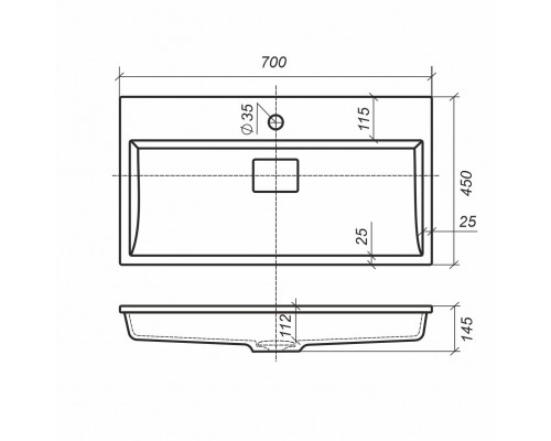 Раковина для ванной полувстраиваемая Uperwood Barsa, 70 см, черная глянцевая