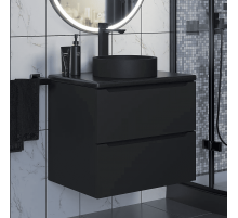 Комплект Тумба со столешницей для ванной Uperwood Tanos (60 см, черная/бук темный, с накладной раковиной Round, цвет черный)