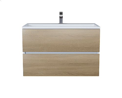 Купить Тумба под раковину для ванной Uperwood Barsa (80 см, подвесная, белая/дуб сонома) в магазине сантехники Santeh-Crystal.ru