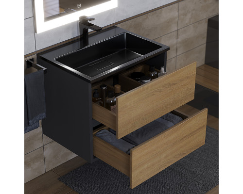 Раковина для ванной полувстраиваемая Uperwood Barsa, 60 см, черная глянцевая