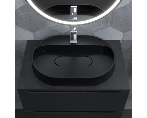 Раковина накладная кварцевая Uperwood Tanos Quartz 55х40х10 см, овальная, черная матовая, уголь