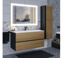 Тумба с раковиной для ванной Uperwood Barsa (100 см, раковина белая, подвесная тумба черная/дуб сонома)