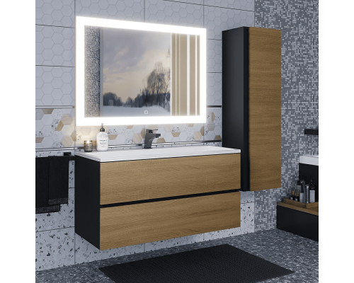 Приобрести Тумба с раковиной для ванной Uperwood Barsa (100 см, раковина белая, подвесная тумба черная/дуб сонома) в магазине сантехники Santeh-Crystal.ru