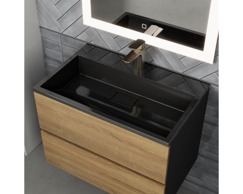 Раковина для ванной полувстраиваемая Uperwood Barsa, 70 см, черная глянцевая