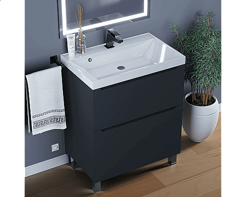 Приобрести Тумба под раковину для ванной комнаты Uperwood Tanos напольная (70 см, черная, 2 ящика) в магазине сантехники Santeh-Crystal.ru