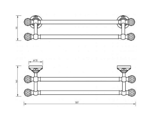 Купить Полотенцедержатель Migliore Cristalia 16844 двойной Золото с кристаллами Swarovski в магазине сантехники Santeh-Crystal.ru