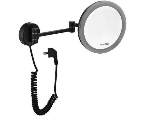 Приобрести Косметическое зеркало WasserKRAFT K-1004BLACK с подсветкой с увеличением Черное матовое в магазине сантехники Santeh-Crystal.ru