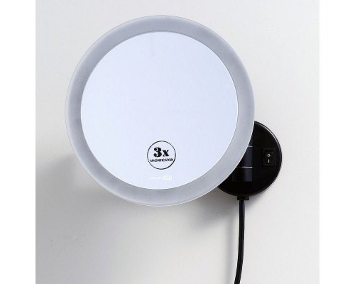 Приобрести Косметическое зеркало WasserKRAFT K-1004BLACK с подсветкой с увеличением Черное матовое в магазине сантехники Santeh-Crystal.ru