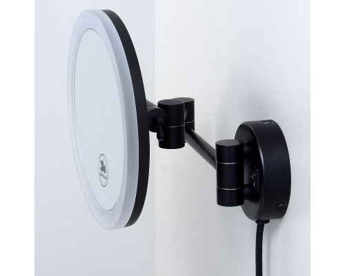 Приобрести Косметическое зеркало WasserKRAFT K-1004BLACK с подсветкой с увеличением Черное матовое в магазине сантехники Santeh-Crystal.ru