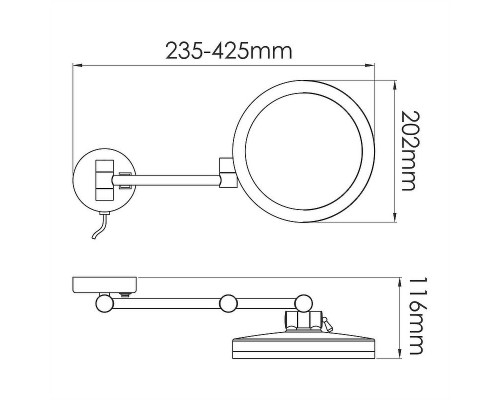 Приобрести Косметическое зеркало WasserKRAFT K-1004BLACK с подсветкой с увеличением Черное матовое в магазине сантехники Santeh-Crystal.ru