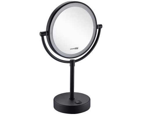 Приобрести Косметическое зеркало WasserKRAFT K-1005BLACK с подсветкой с увеличением Черное матовое в магазине сантехники Santeh-Crystal.ru