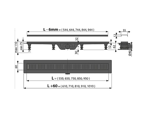 Santeh-Crystal.ru: Душевой лоток Alcaplast AG101101550 (APZ10BLACK-550M) с Черной матовой решеткой Заказать Душевой лоток Alcaplast AG101101550 (APZ10BLACK-550M) с Черной матовой решеткой в магазине сантехники Santeh-Crystal.ru