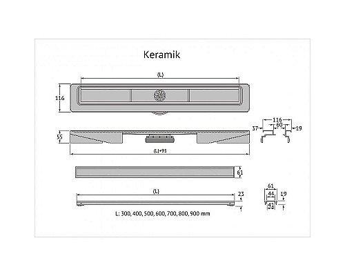 Заказать Душевой лоток Berges B1 Keramik 700 090018 с решеткой Хром матовый в магазине сантехники Santeh-Crystal.ru