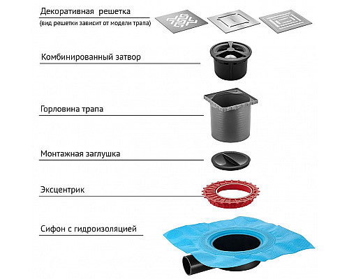 Купить Душевой трап Berges Zentrum Antik 100x100 090364 с решеткой Хром матовый в магазине сантехники Santeh-Crystal.ru
