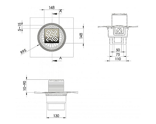Santeh-Crystal.ru: Душевой трап Berges Zentrum Antik 150x150 090465 с решеткой Хром матовый Заказать Душевой трап Berges Zentrum Antik 150x150 090465 с решеткой Хром матовый в магазине сантехники Santeh-Crystal.ru