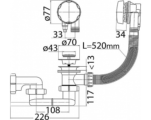 Заказать Слив-перелив Cezares CZR-STP1-01 полуавтомат Хром в магазине сантехники Santeh-Crystal.ru
