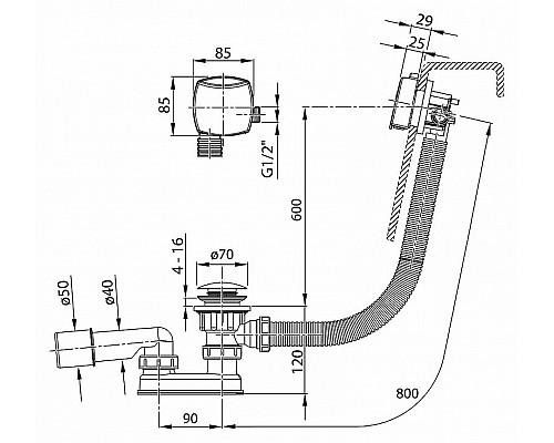 Купить Слив-перелив Ravak X01505 click-clack с наливом Хром в магазине сантехники Santeh-Crystal.ru