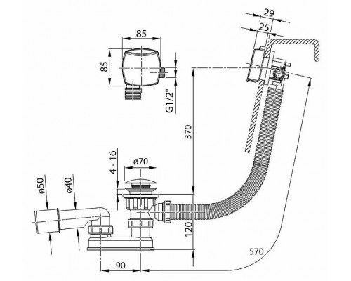 Заказать Слив-перелив Ravak X01440 click-clack с наливом Хром в магазине сантехники Santeh-Crystal.ru