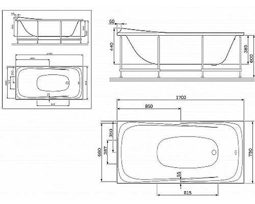 Приобрести Каркас для ванны AM.PM Sensation 170x75 W30A-170-075W-R Серый в магазине сантехники Santeh-Crystal.ru