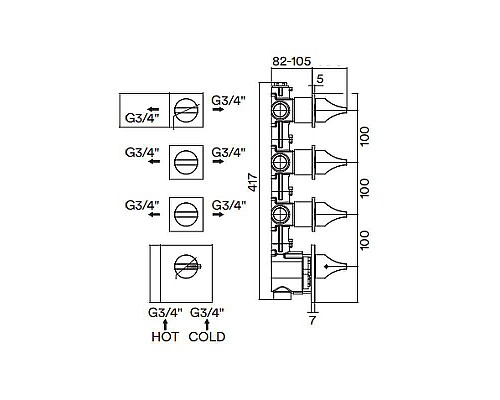 Купить Скрытая часть для смесителя Bossini Z030271000 G 3/4 в магазине сантехники Santeh-Crystal.ru