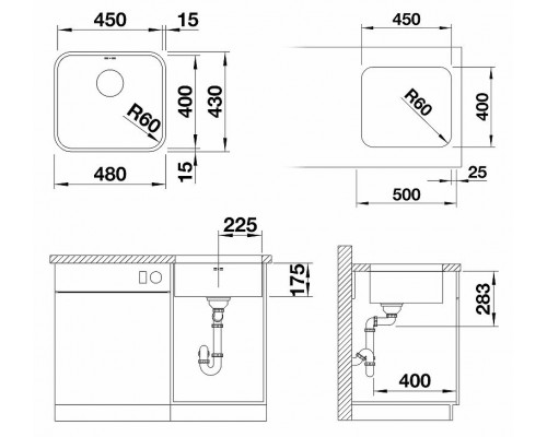 Купить Кухонная мойка Blanco Supra 450-U 518203 Нержавеющая сталь полированная в магазине сантехники Santeh-Crystal.ru