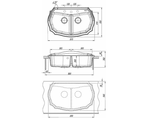 Купить Кухонная мойка Florentina Эмилия-870 20.365.F0870.302 Антрацит в магазине сантехники Santeh-Crystal.ru