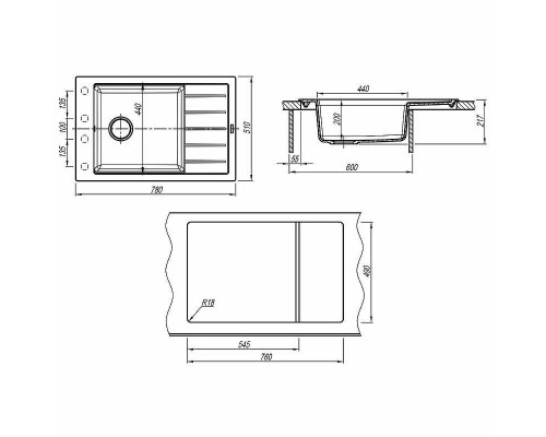 Купить Кухонная мойка Florentina Липси-780Р 20.275.D0780.102 Черная в магазине сантехники Santeh-Crystal.ru
