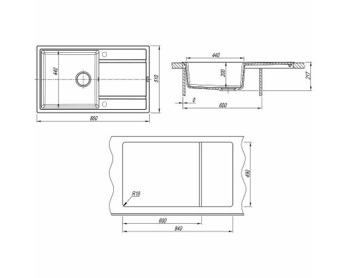 Приобрести Кухонная мойка Florentina Липси-860 20.130.D0860.302 Антрацит в магазине сантехники Santeh-Crystal.ru