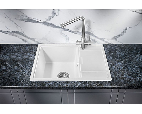Приобрести Кухонная мойка Milacio Navarra 65 Cuarzo MC.77062 Белая в магазине сантехники Santeh-Crystal.ru