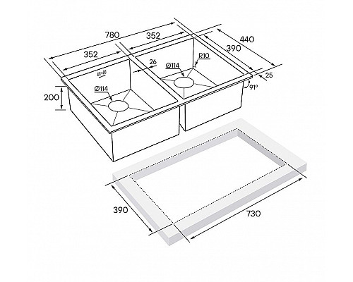 Приобрести Кухонная мойка Paulmark Twin 78 PM237844-BS Брашированная сталь в магазине сантехники Santeh-Crystal.ru