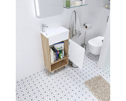 Заказать Тумба с раковиной 1MarKa Lira 40Н R У85923 Дуб сонома Белый глянец в магазине сантехники Santeh-Crystal.ru