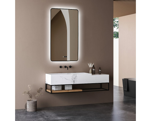 Зеркало Abber See 60 AG6114SWHB с подсветкой Черное с бесконтактным выключателем с диммером с подогревом и часами