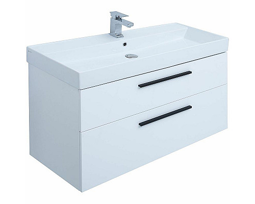 Купить Тумба под раковину Aquanet Nova 100 249922 подвесная Белая глянцевая в магазине сантехники Santeh-Crystal.ru